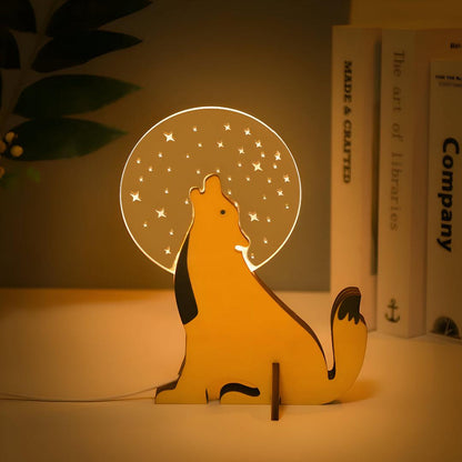 Wooden-Acrylic LED Table Lamp | Decorative Animal Theme