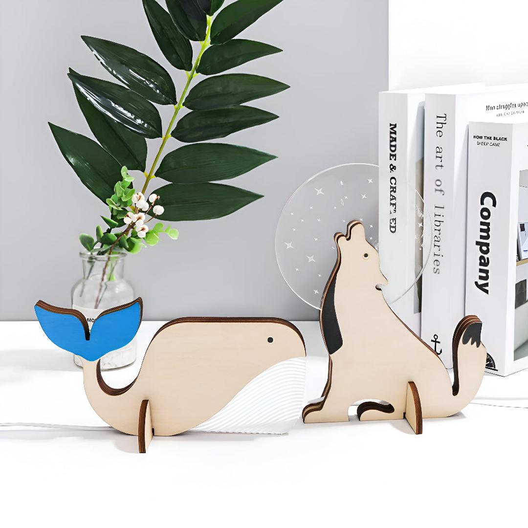 Wooden-Acrylic LED Table Lamp | Decorative Animal Theme