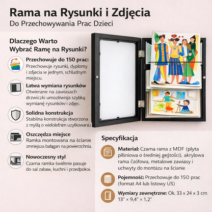 Ramka Ścienna Dziecięca Przechowywanie Rysunki Zdjęcia MDF
