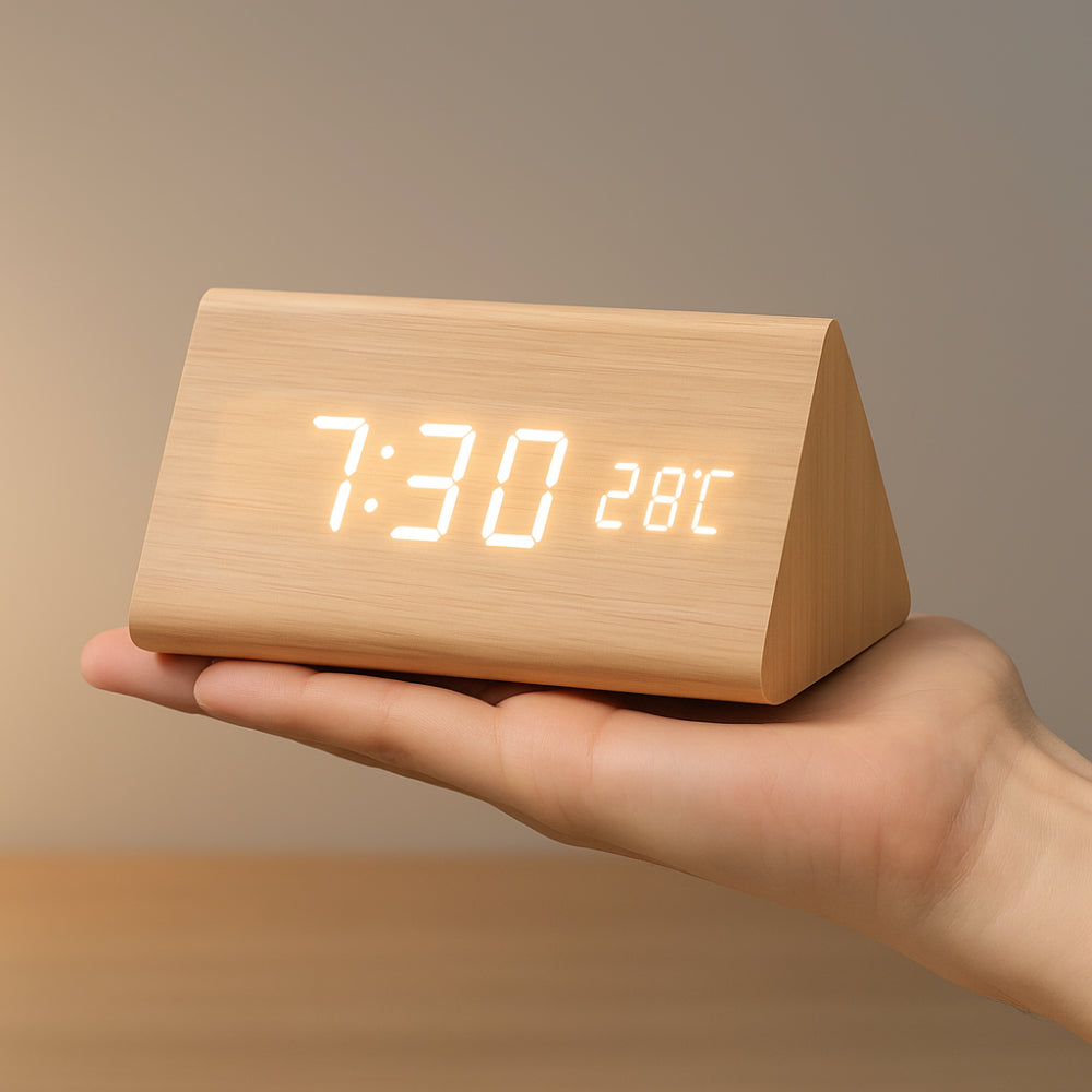 Wooden Digital LED Clock Modern Display Alarm
