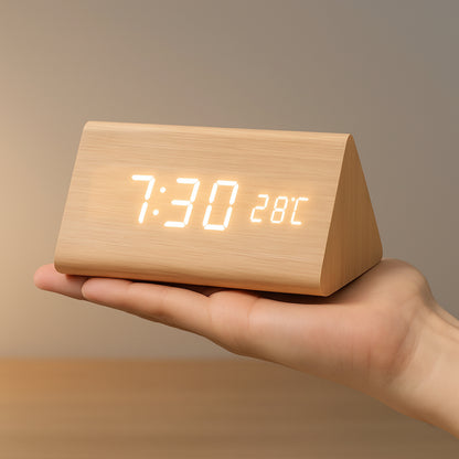Wooden Digital LED Clock Modern Display Alarm