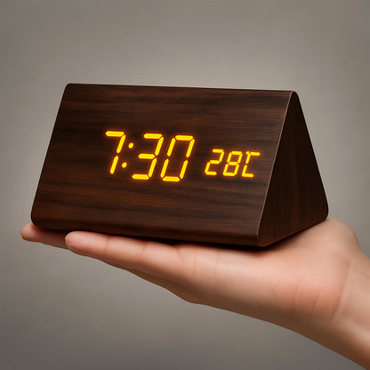 Wooden Digital LED Clock Modern Display Alarm