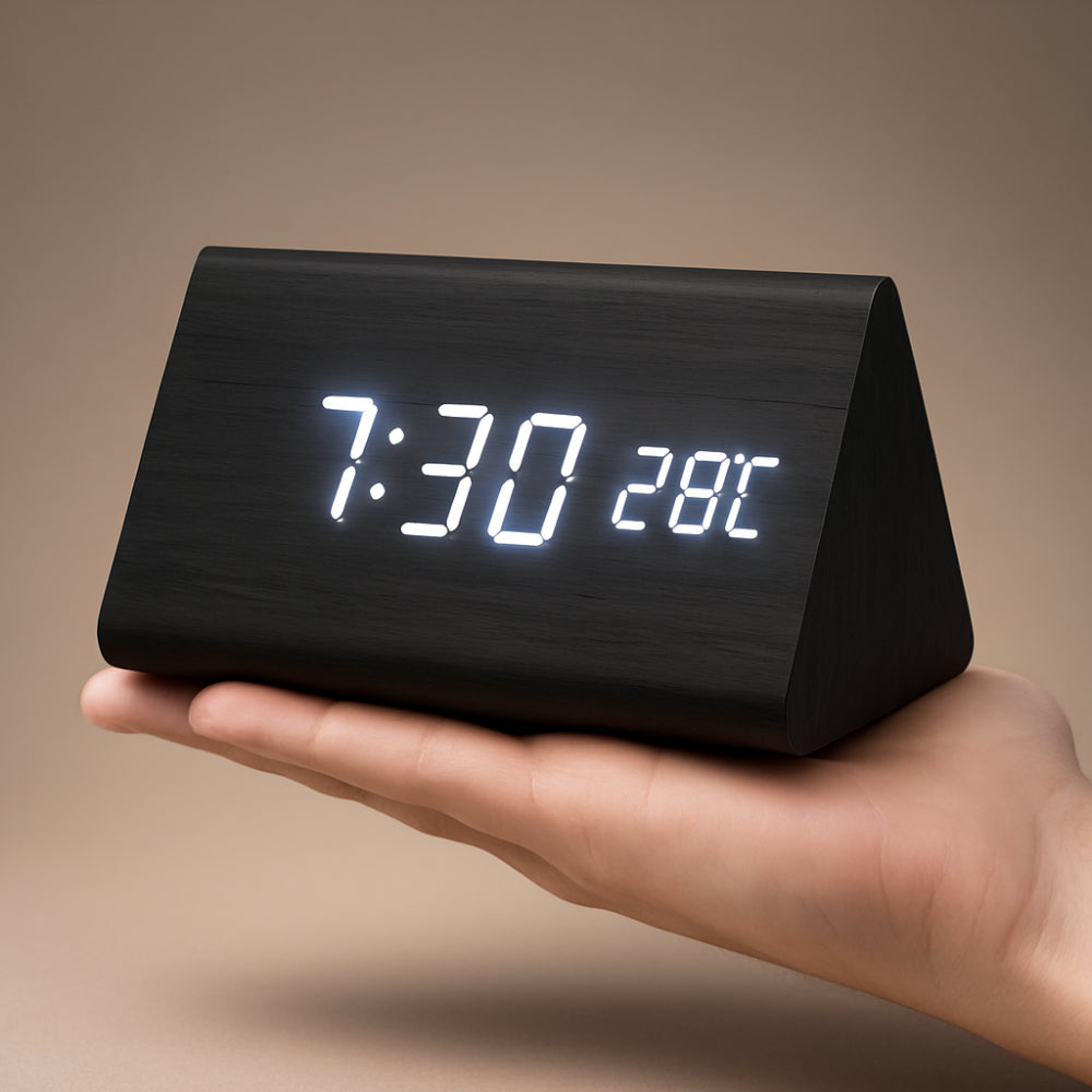 Wooden Digital LED Clock Modern Display Alarm