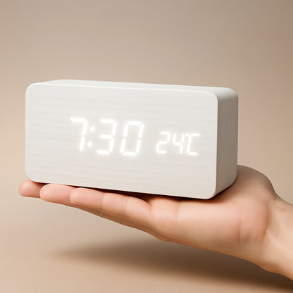 Wooden Digital LED Clock Modern Display Alarm