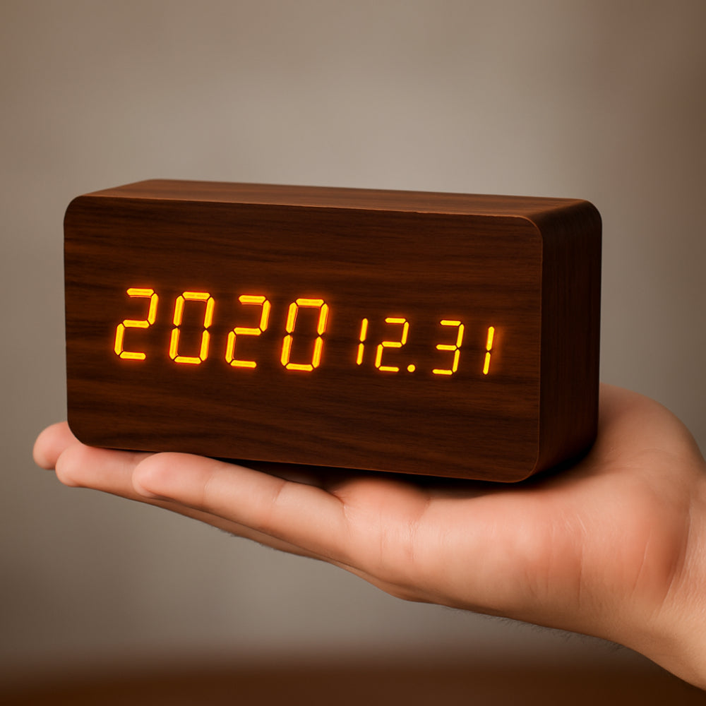 Wooden Digital LED Clock Modern Display Alarm
