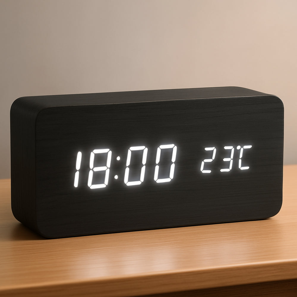 Wooden Digital LED Clock Modern Display Alarm