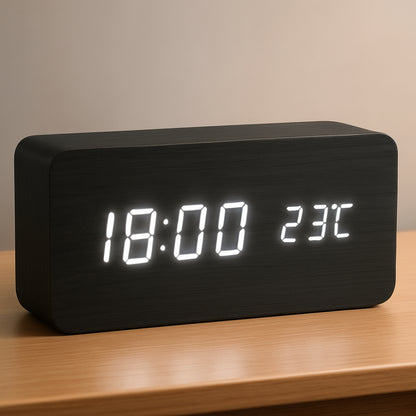Wooden Digital LED Clock Modern Display Alarm