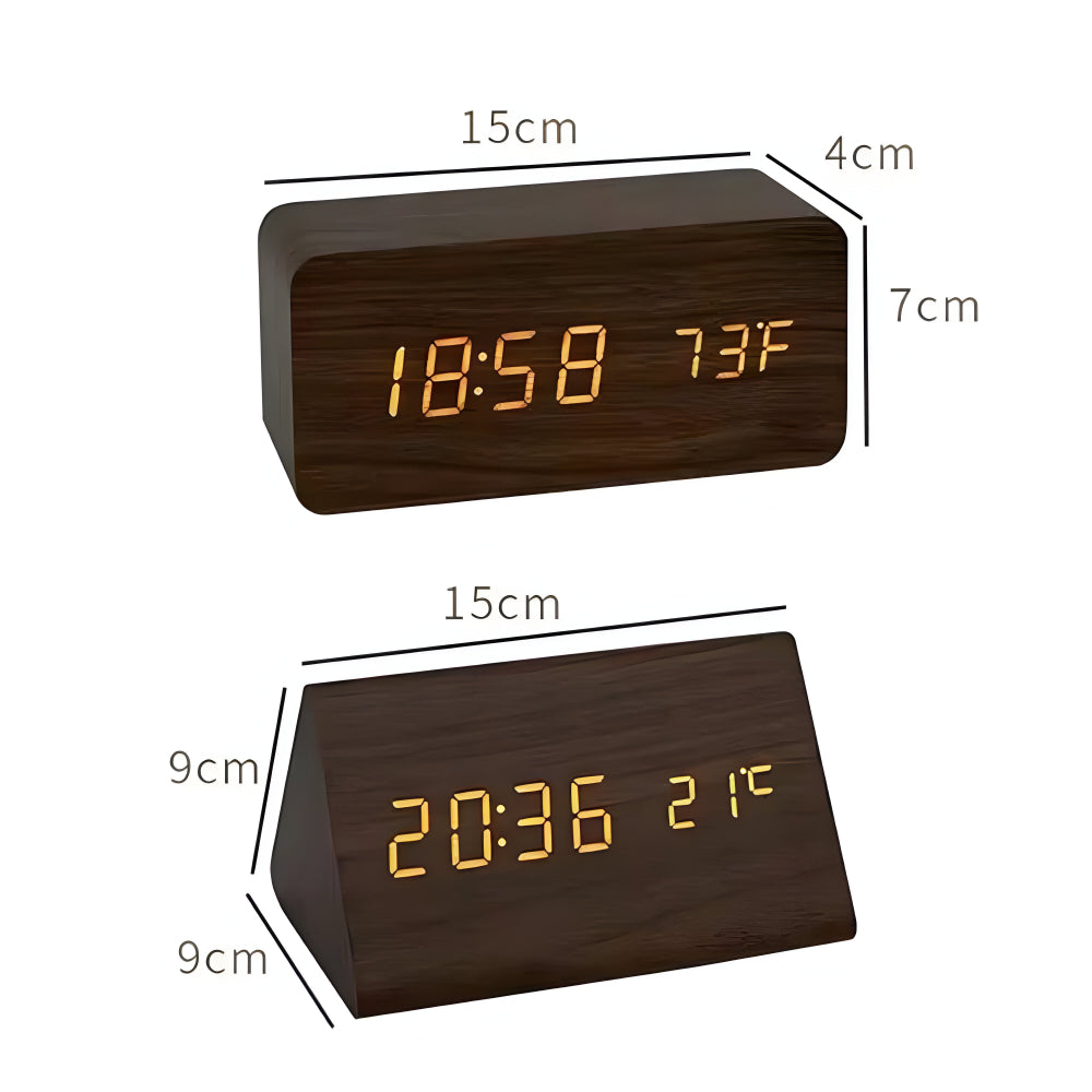 Wooden Table Clock LED Voice Control
