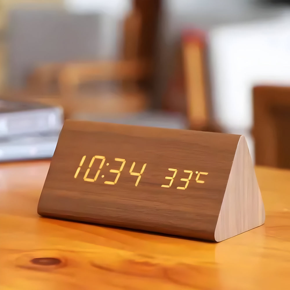 Wooden Table Clock LED Voice Control