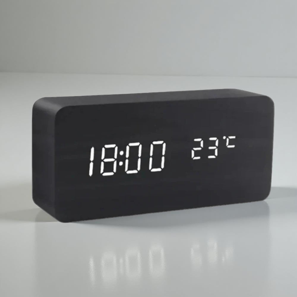 Wooden Table Clock LED Voice Control