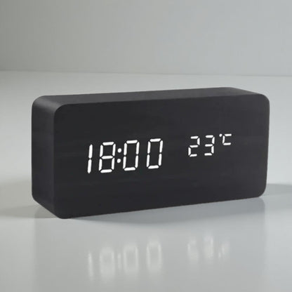 Wooden Table Clock LED Voice Control