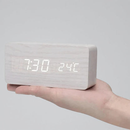Wooden Table Clock LED Voice Control
