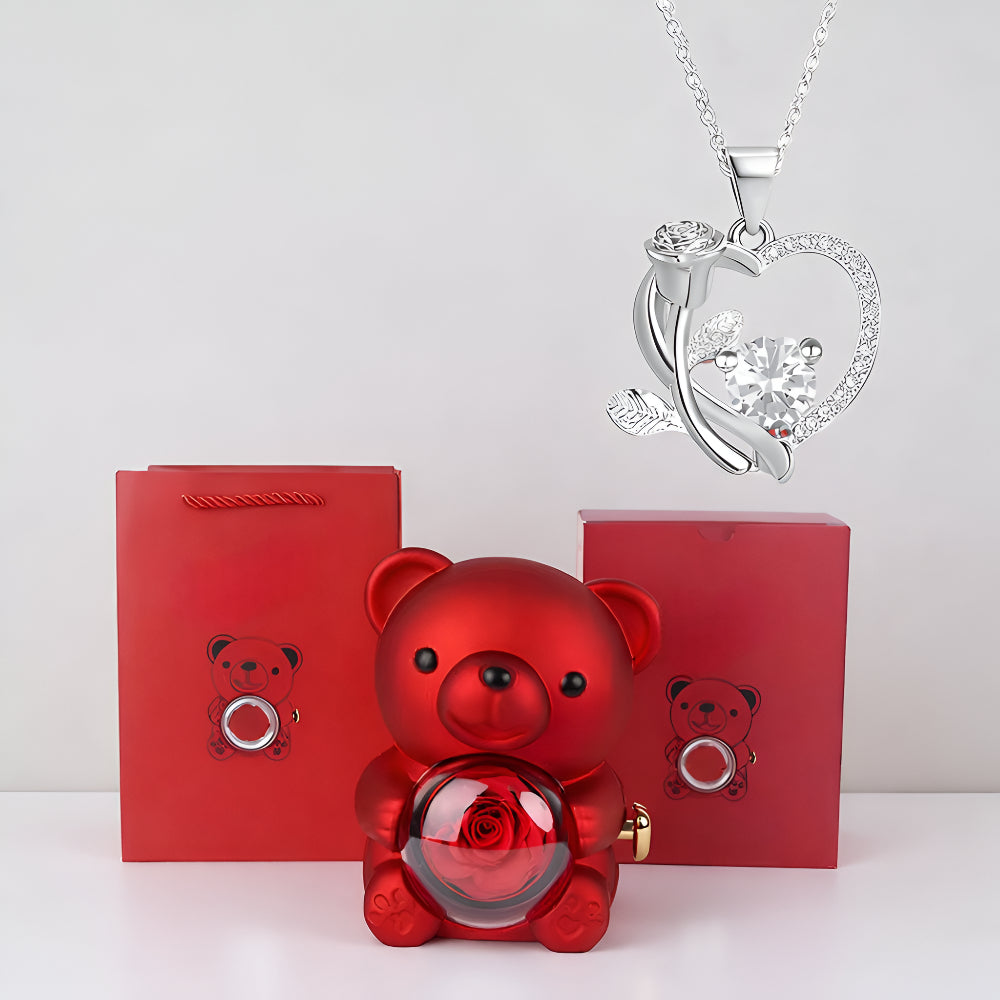 Romantic Bear Gift Set Heart Necklace