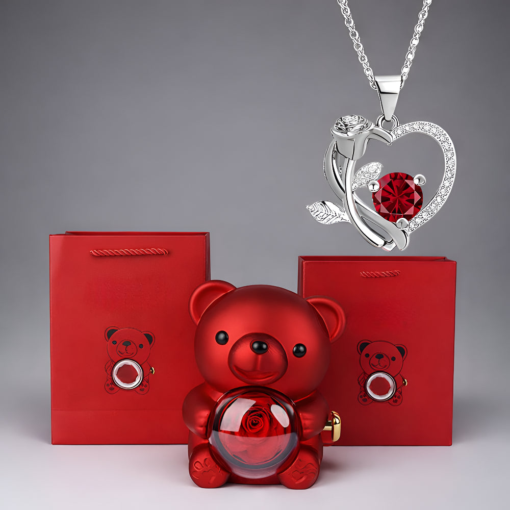 Romantic Bear Gift Set Heart Necklace
