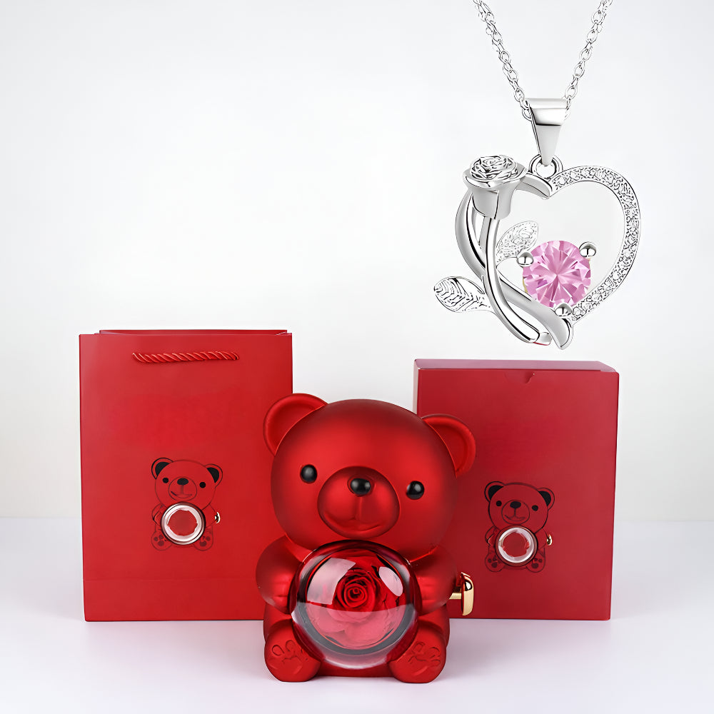Romantic Bear Gift Set Heart Necklace
