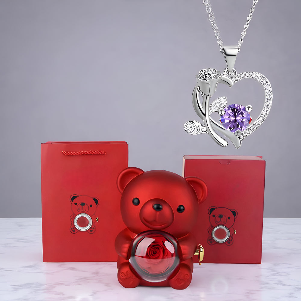 Romantic Bear Gift Set Heart Necklace