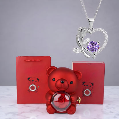 Romantic Bear Gift Set Heart Necklace