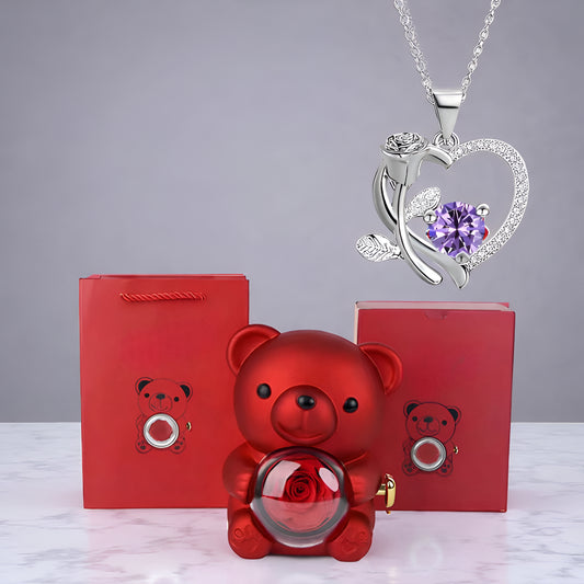 Romantic Bear Gift Set Heart Necklace
