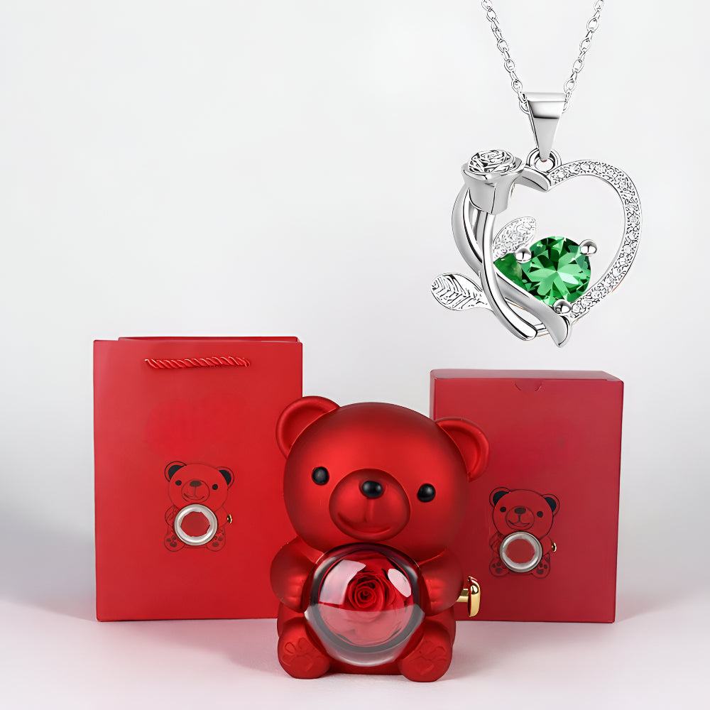 Romantic Bear Gift Set Heart Necklace
