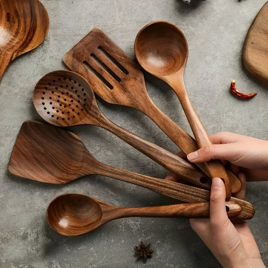 Set of Kitchen Utensils Wooden Walnut Cooking Healthy