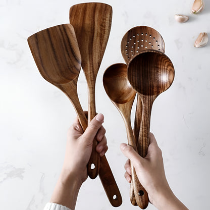 Set of Kitchen Utensils Wooden Walnut Cooking Healthy