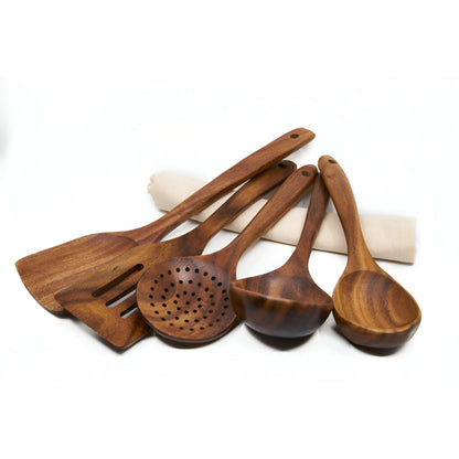 Set of Kitchen Utensils Wooden Walnut Cooking Healthy