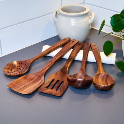 Set of Kitchen Utensils Wooden Walnut Cooking Healthy