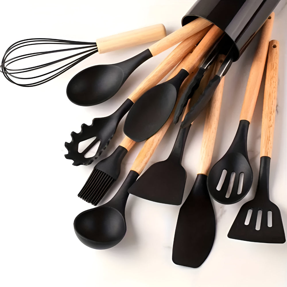 Complete Set of Kitchen Utensils Full Set Flexible Handles Wooden