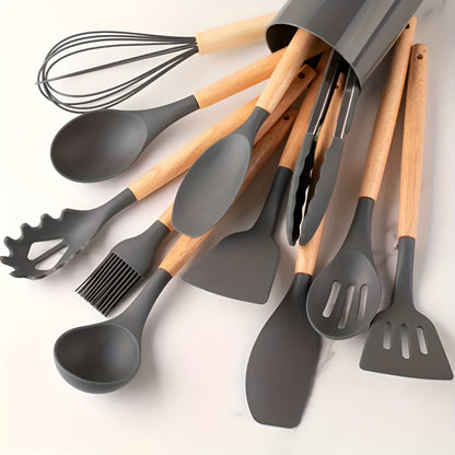 Complete Set of Kitchen Utensils Full Set Flexible Handles Wooden