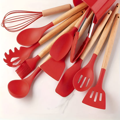 Complete Set of Kitchen Utensils Full Set Flexible Handles Wooden