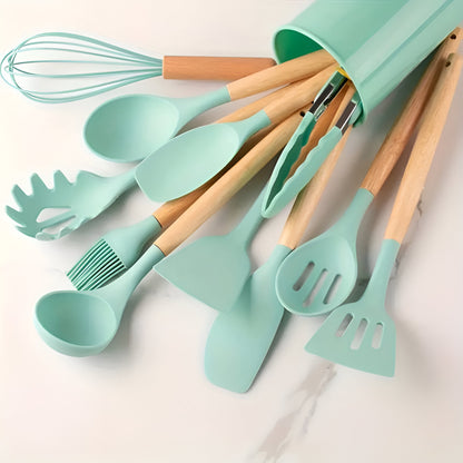 Complete Set of Kitchen Utensils Full Set Flexible Handles Wooden