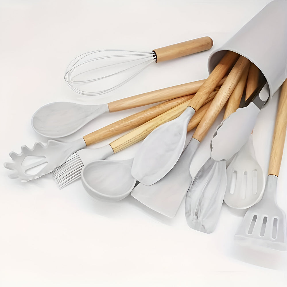 Complete Set of Kitchen Utensils Full Set Flexible Handles Wooden