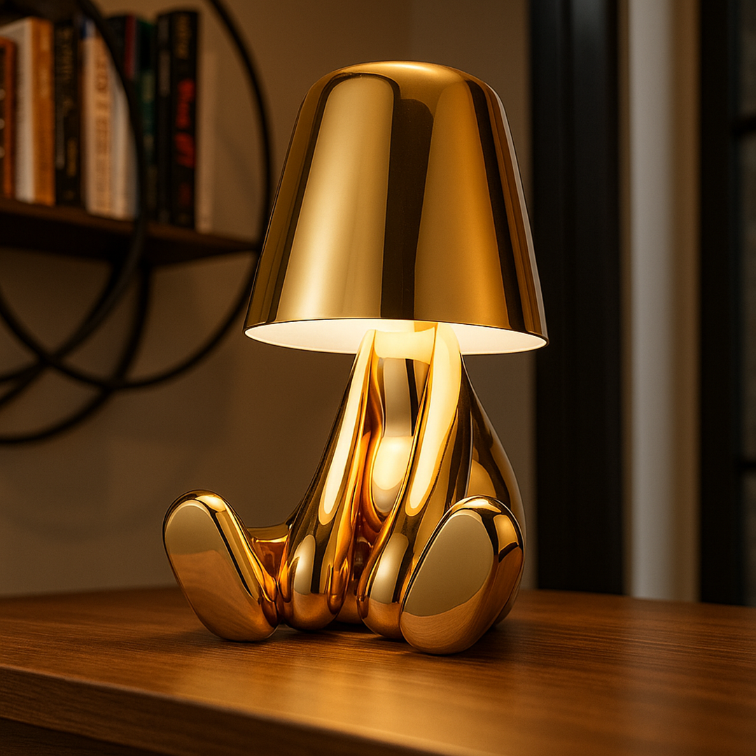 Złota Lampa Stołowa Z Figurką | Dekoracyjna