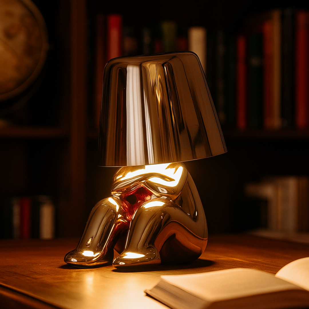 Złota Lampa Stołowa Z Figurką | Dekoracyjna