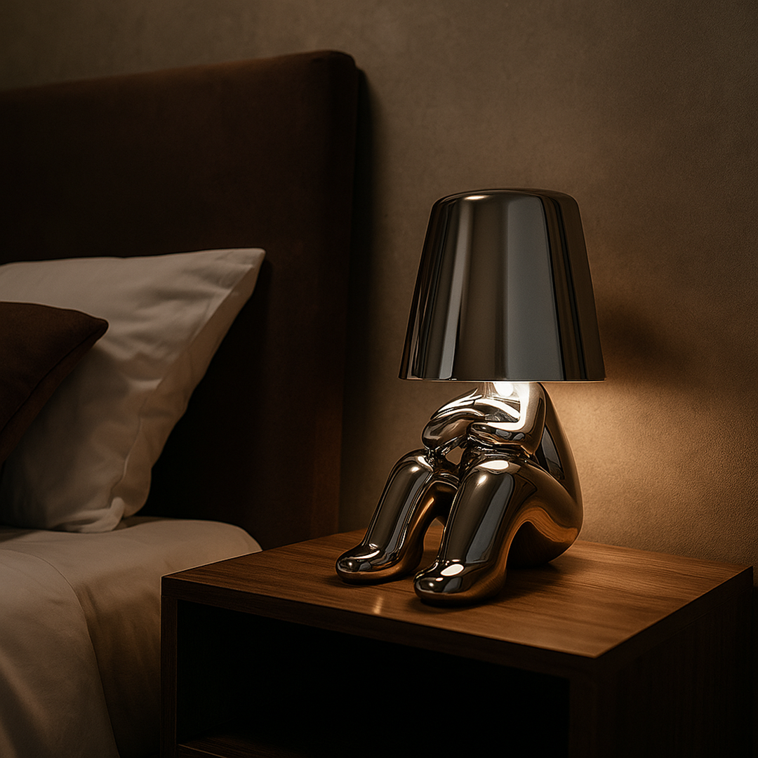 Złota Lampa Stołowa Z Siedzącą Figurką | Artystyczne Wnętrza