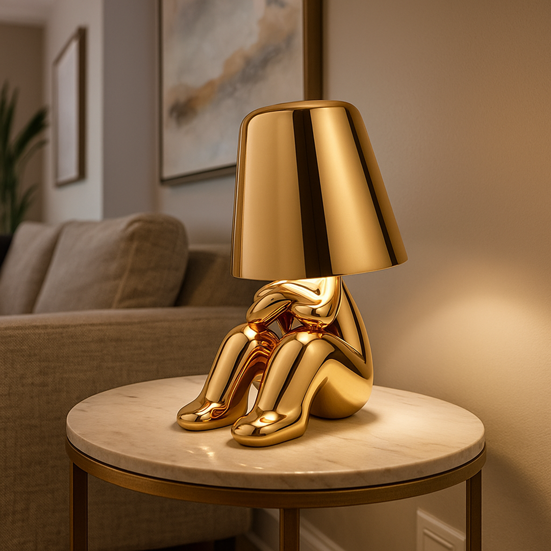 Złota Lampa Stołowa Z Siedzącą Figurką | Artystyczne Wnętrza
