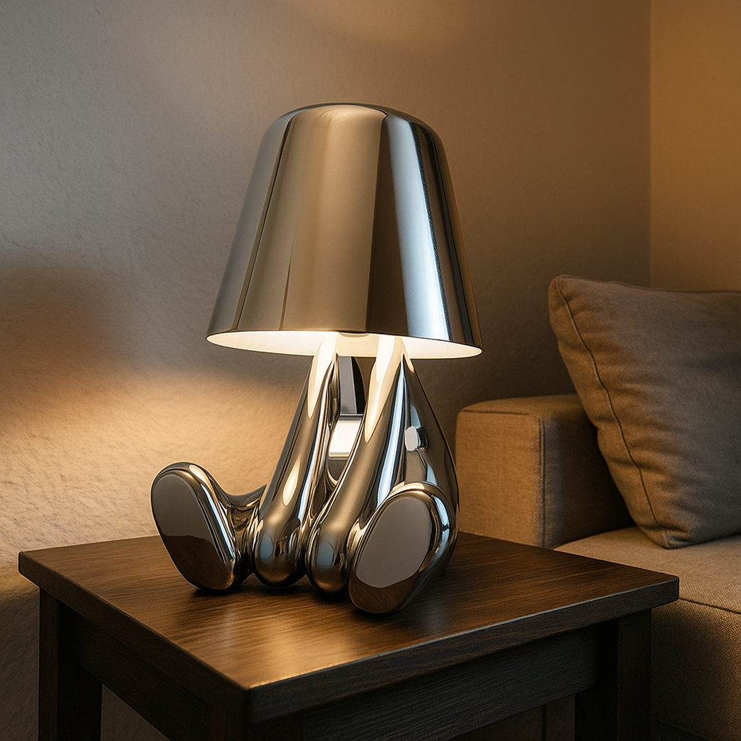 Złota Lampa Stołowa Z Siedzącą Figurką | Artystyczne Wnętrza