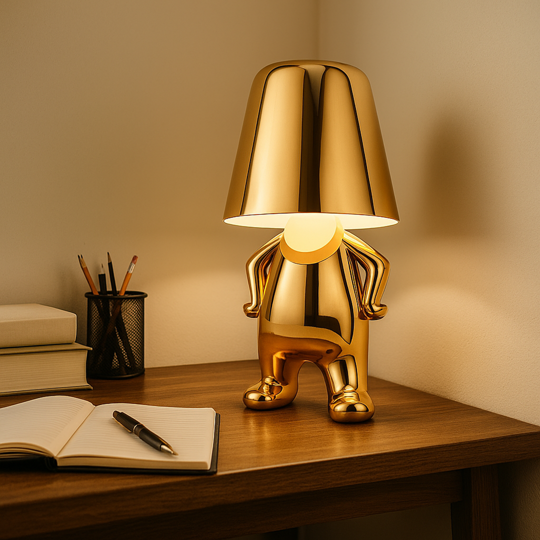 Złota Lampa Stołowa Z Siedzącą Figurką | Artystyczne Wnętrza