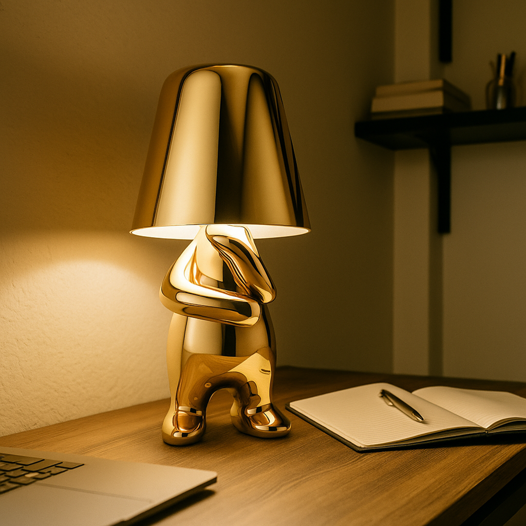 Złota Lampa Stołowa Z Siedzącą Figurką | Artystyczne Wnętrza