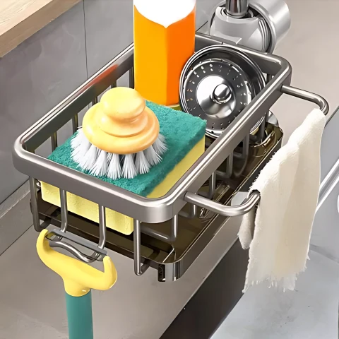Kitchen Sink Basket Organizer Black Metal Storage Caddy Soap - Image 7