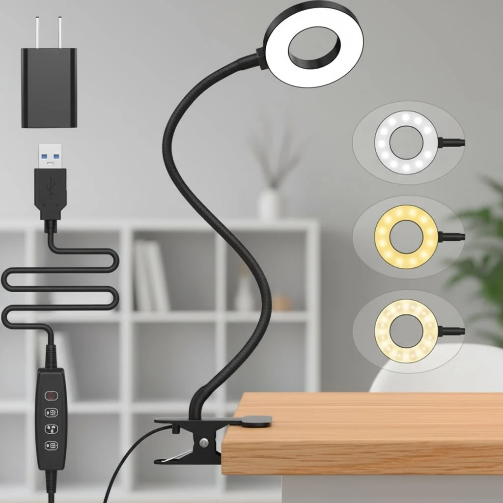 LED Desk Lamp Reading Adjustable Clip Design