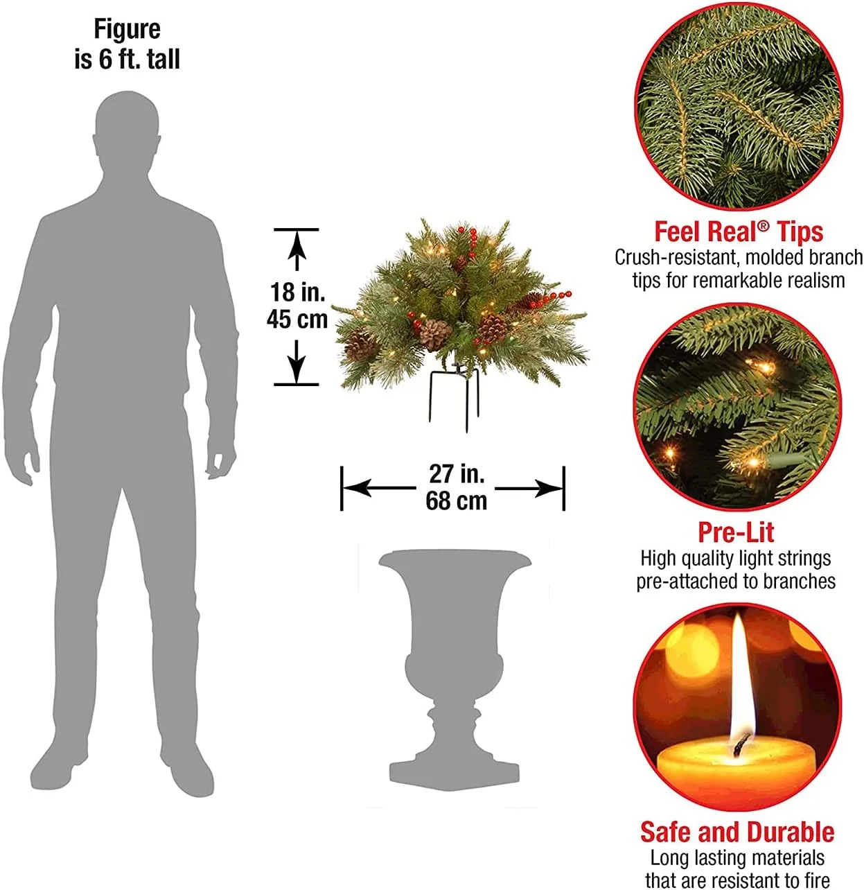 Pre-Lit LED Evergreen Holiday Urn Filler Festive Decor - Image 8