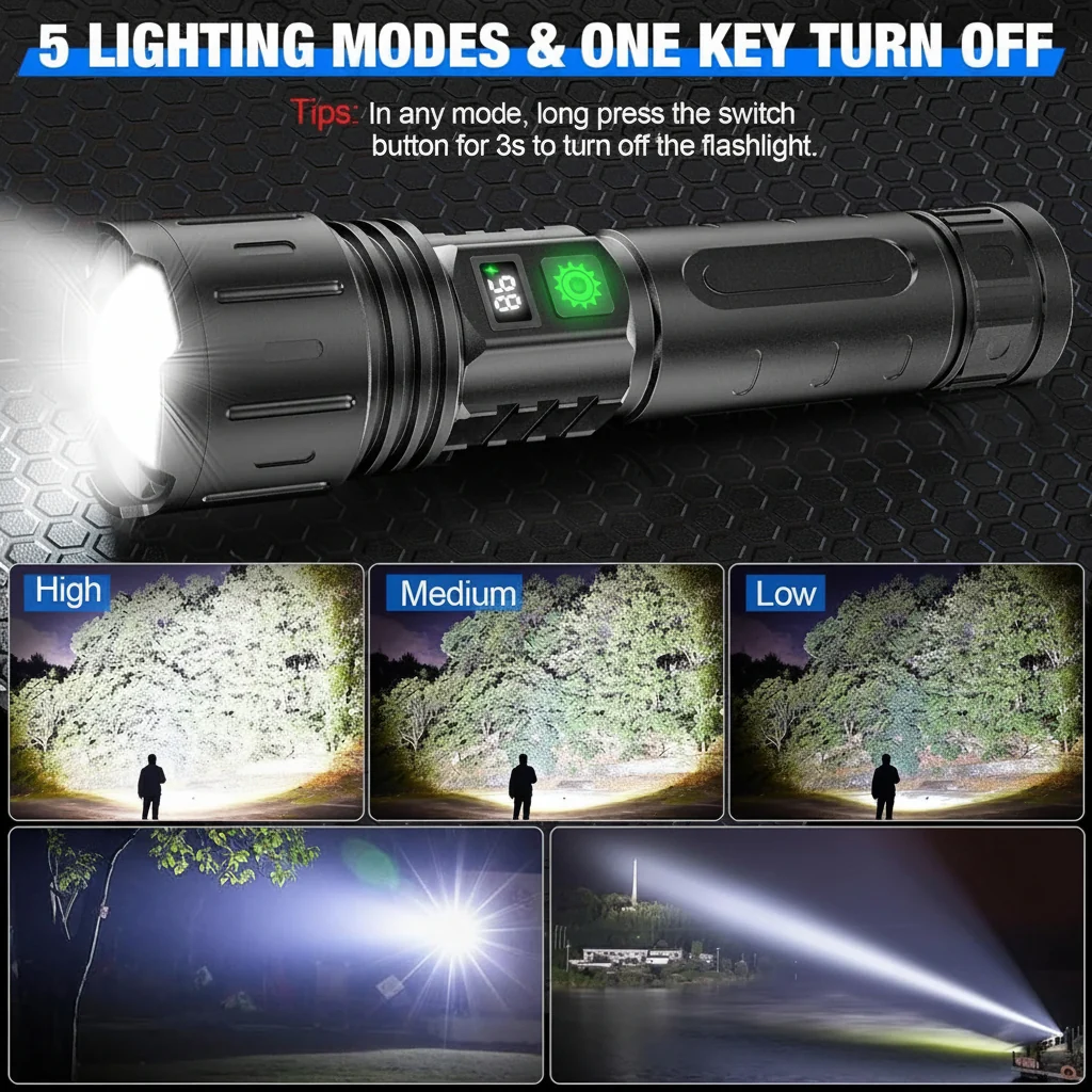 Rechargeable Flashlight High Lumens LED Long Range Zoom - Image 3