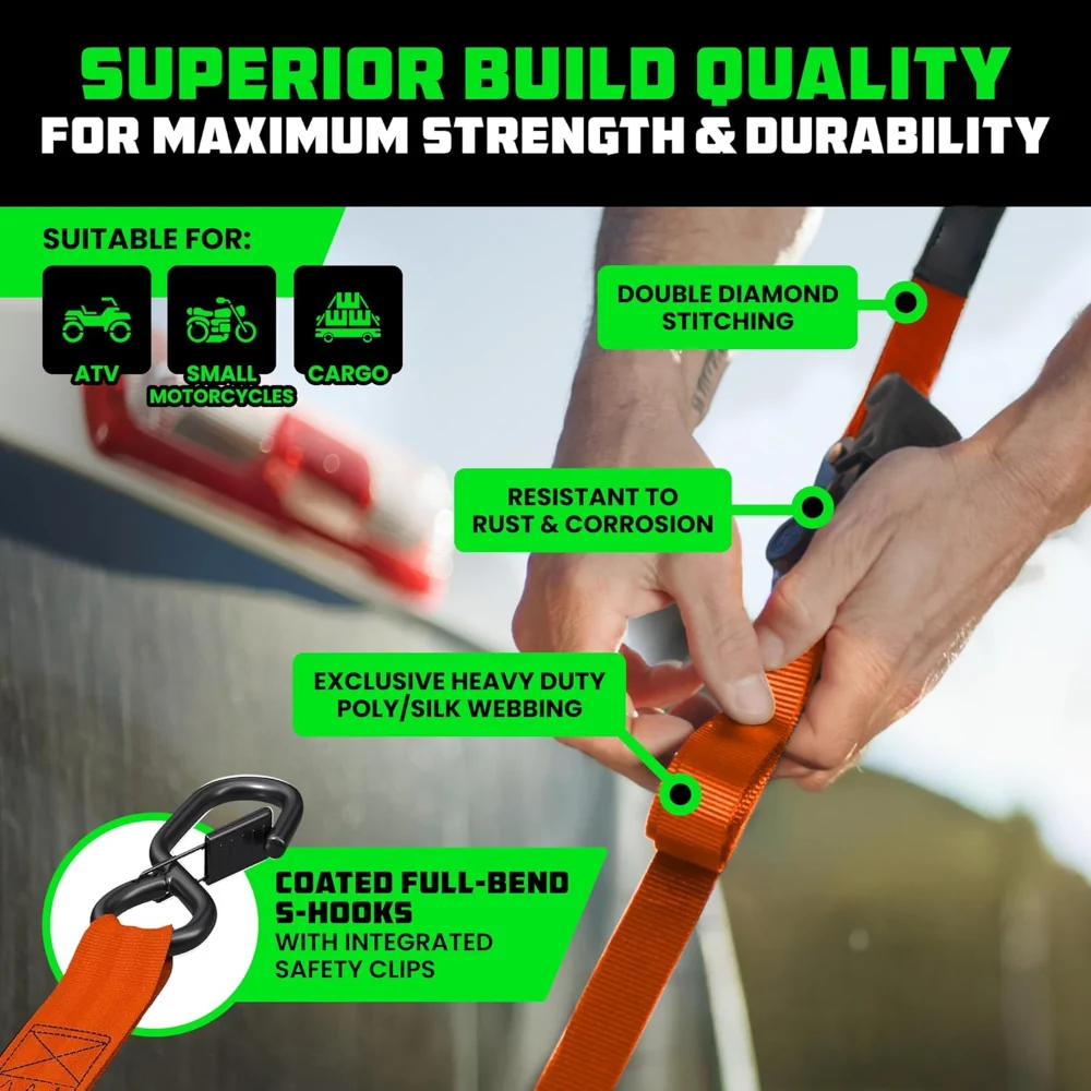 Retractable Ratchet Straps Heavy Duty Tie Down Set - Image 2