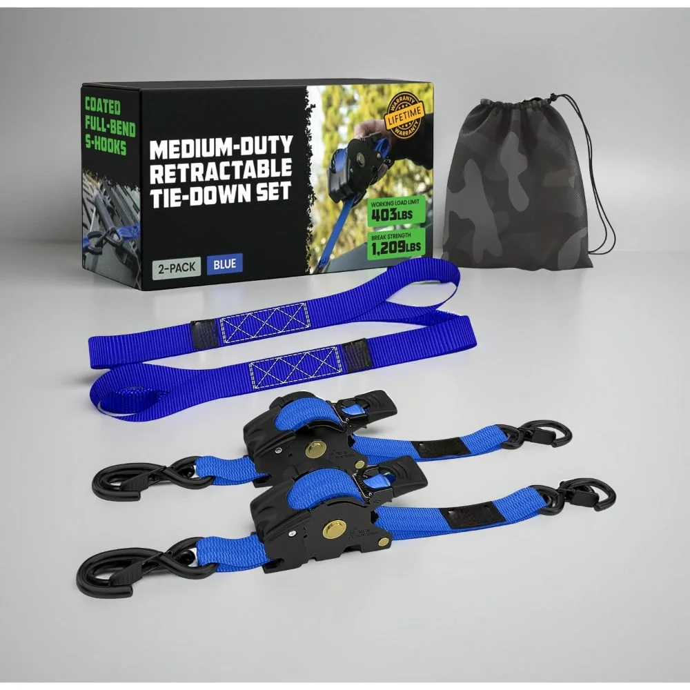 Retractable Ratchet Straps Heavy Duty Tie Down Set - Image 3