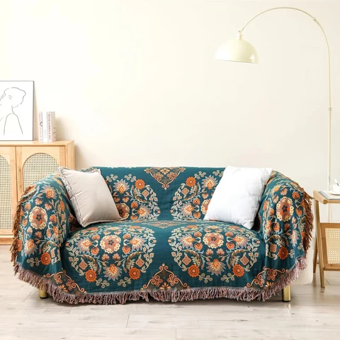 Reversible Cotton Throw Blanket Marigold Floral Design - Image 8